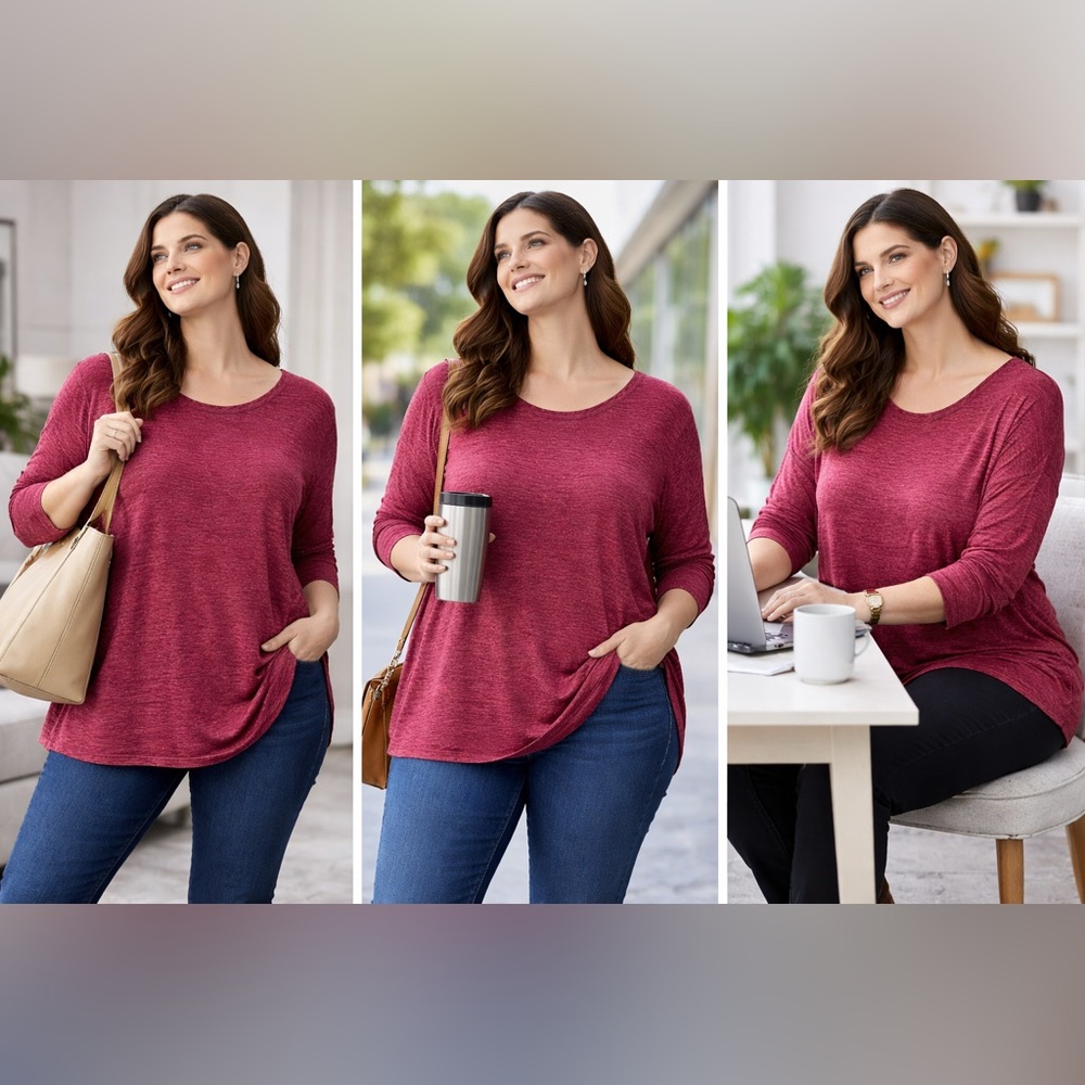Catherine’s 4X Burgundy Tunic Top Long Sleeve Plus Size Soft Knit